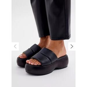 Seychelles Black Leather Puffy Platform Slide Sandal Womens Sz 10, Made in Italy